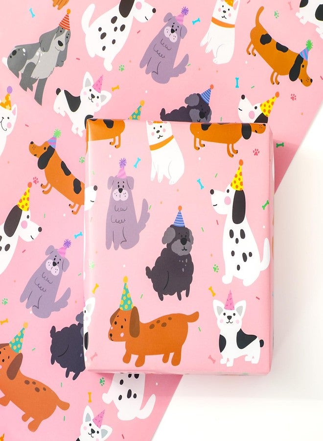 FYSUIMU 6 Sheets Cat and Dog Wrapping Paper - Not Roll - Pink Cute Cartoon Animal Gift Wrap Paper Folded Flat for Pet Lovers Birthday Puppy Kitten Party Supplies, 19.7 x 27.6 Inch - Image 1