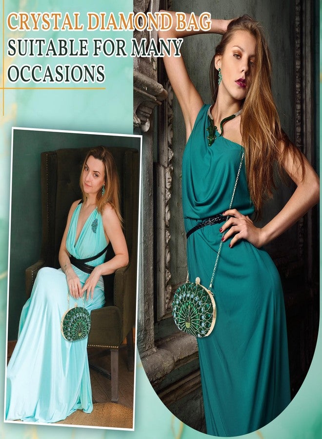 SilTriangle 3 Pieces Evening Clutch Purses Set for Women Evening Wedding Formal Peacock Bag Crystal Diamond with Earrings and Brooch Pin, Green Rhinestone Handbag Accessories Christmas Gifts for Peacock Lovers - Image 5