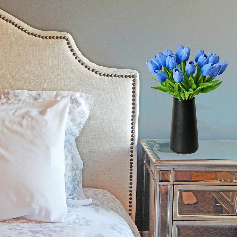 Mandy's Artificial Tulips 20 Stems Light Blue PU Faux Flowers for Thanksgiving and Christmas Decorations Wedding Home Decor 13.5 Inch - Image 4