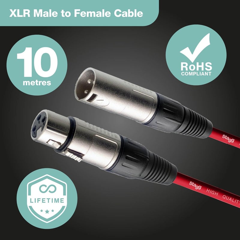 ستادج كابل ميكروفون 10 متر/33 قدم XLR إلى XLR - أحمر - Image 2