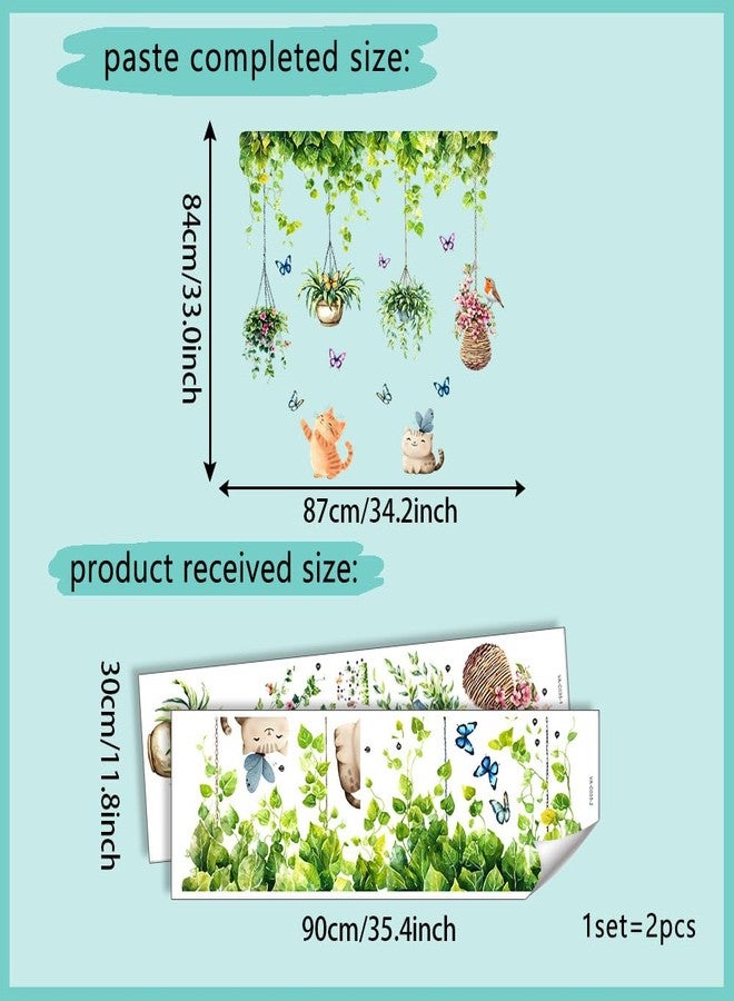 iMagitek Hanging Plants Wall Decals, Garden Butterfly with Cat Bird Wall Stickers for Living Room Nursery Kitchen Dining Room Wall Decor - Image 2