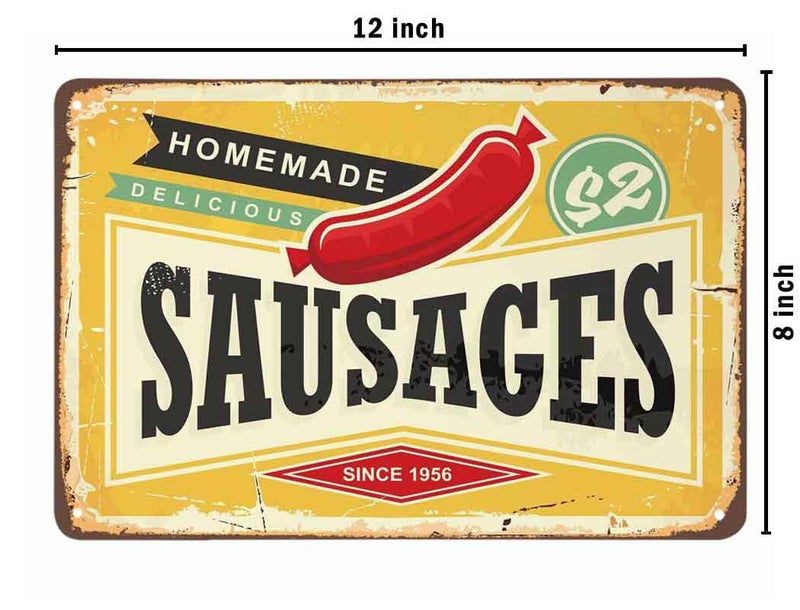 AOYEGO Sausage Tin Sign,Homemade Delicious Meat Hot Dog Food Vintage Metal Tin Signs for Cafes Bars Pubs Shop Wall Decorative Funny Retro Signs for Men Women 8x12 Inch - Image 2