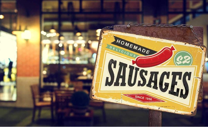 AOYEGO Sausage Tin Sign,Homemade Delicious Meat Hot Dog Food Vintage Metal Tin Signs for Cafes Bars Pubs Shop Wall Decorative Funny Retro Signs for Men Women 8x12 Inch - Image 3