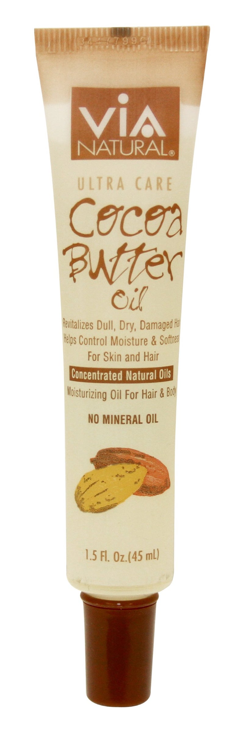 Via Natural VIA Natural Ultra Care Cocoa Butter Oil Concentrated Natural Oil 1.5oz - Revitalizes Dull, Dry, Damaged Hair Helps Control Moisture & Softness For Skin and Hair - 3 Pack