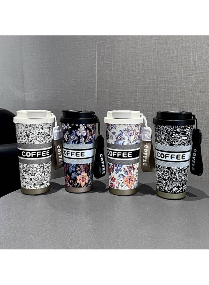 ارواق 500 مللي زهرة ملونة كوب حراري مكنسة من الفولاذ المقاوم للصدأ قارورة معزول زجاجة تُرمُس مع القش أكواب القهوة كوب قابل للحمل - Image 3