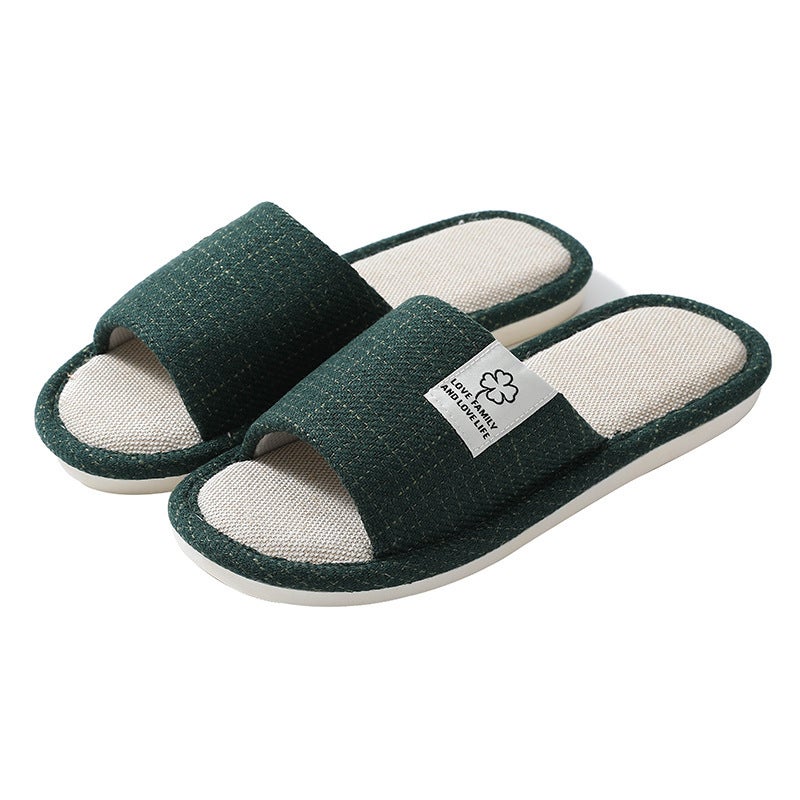 Classic Linen Slippers Thick Sole Home Indoor Dark green (women) 