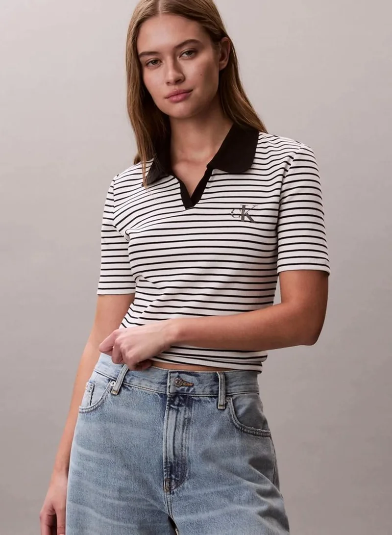 Calvin Klein Black Stripe Slim Ribbed Stripe Polo Shirt for Women | Best Price UAE