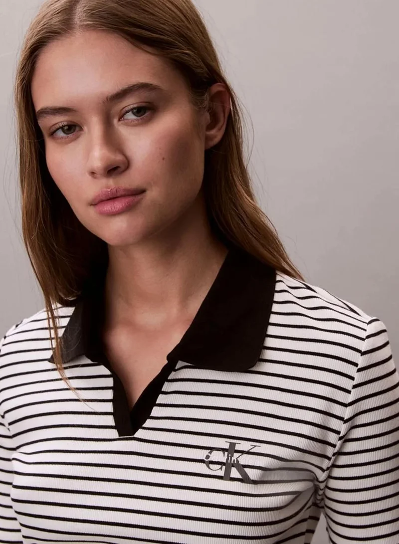 Calvin Klein Black Stripe Slim Ribbed Stripe Polo Shirt for Women | Best Price UAE