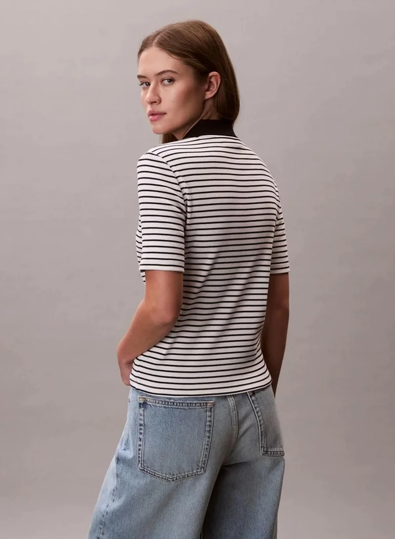 Calvin Klein Black Stripe Slim Ribbed Stripe Polo Shirt for Women | Best Price UAE