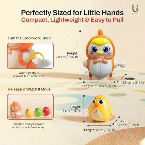 UTPATI Chicken Toys for Kids, Swinging Chain String Magnetic Hen with Chick Learning to Crawl Spring Toy, Crawling Wind-up Duck, Walking Chicken Cute Windup Toy for Boys Girls Toddler (Multi) - Image 3