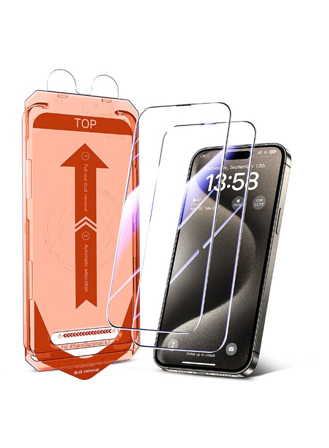 iPhone 16 Pro Max Screen Protector With Auto Alignment Kit HD Free Hand Easy Installation Frame Military-Grade Protection Scratch Resistant Anti-Fingerprint Bubble Free 9H Tempered Film Clear - Image 1