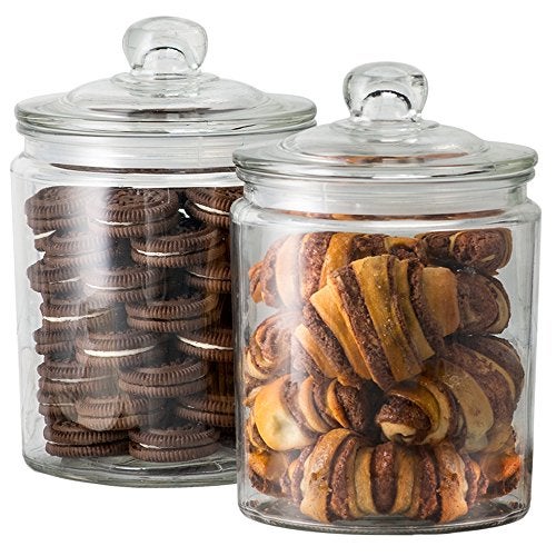 KooK Glass Storage Canister, Clear Jar, With Clear Glass Lid- 1/2 Gallon (Set of 2) - Image 1