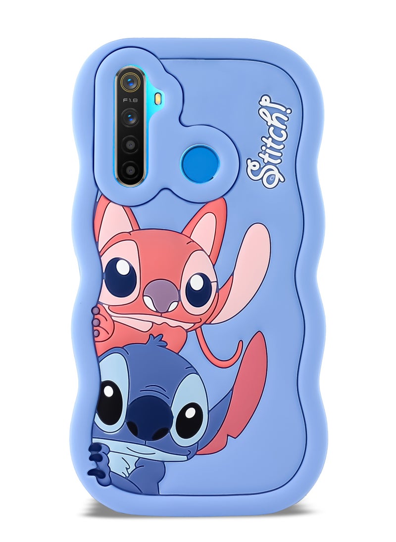 Generic - Lilo and Stitch Cartoon 3D Wavy Soft Silicone Phone Case for Realme 5 4G (Light Blue) - Image 1