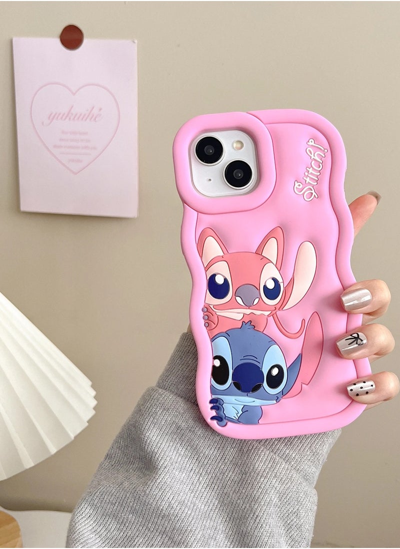 Generic - Lilo and Stitch Cartoon 3D Wavy Soft Silicone Phone Case for Realme 5 4G (Light Blue) - Image 1