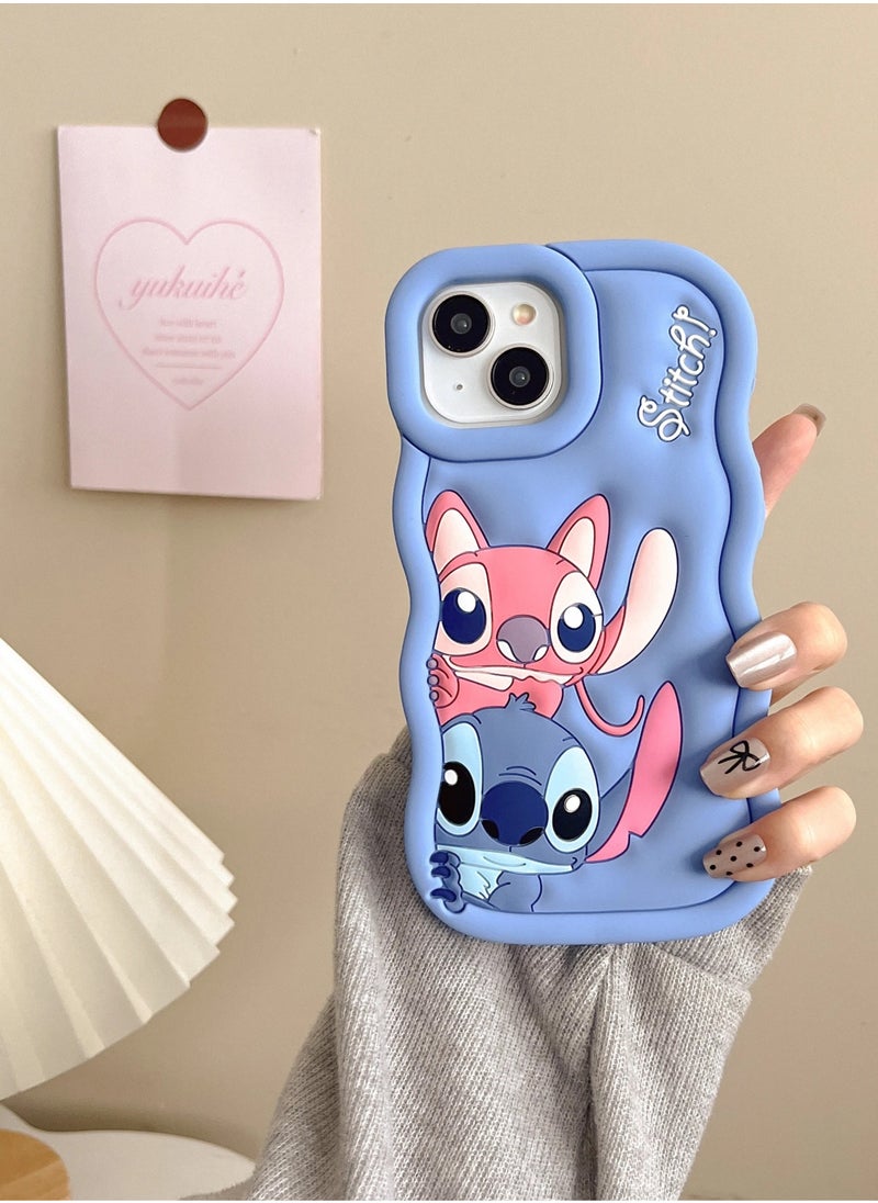 Generic - Lilo and Stitch Cartoon 3D Wavy Soft Silicone Phone Case for Realme 5 4G (Light Blue) - Image 1