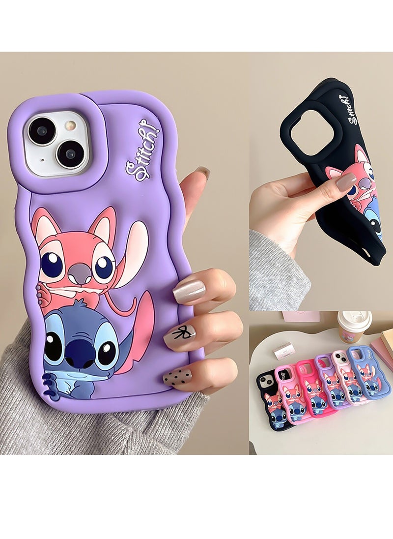 Generic - Lilo and Stitch Cartoon 3D Wavy Soft Silicone Phone Case for Realme 5 4G (Light Blue) - Image 1