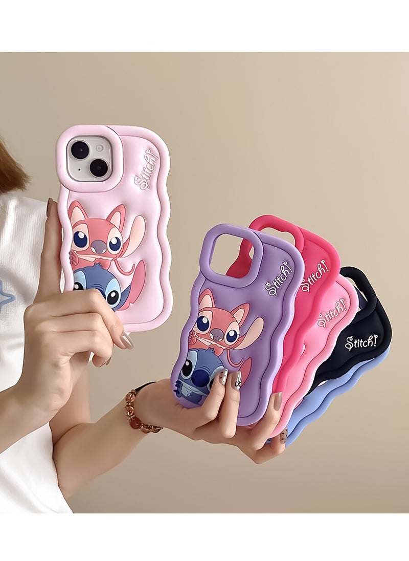 Generic - Lilo and Stitch Cartoon 3D Wavy Soft Silicone Phone Case for Realme 5 4G (Light Blue) - Image 1