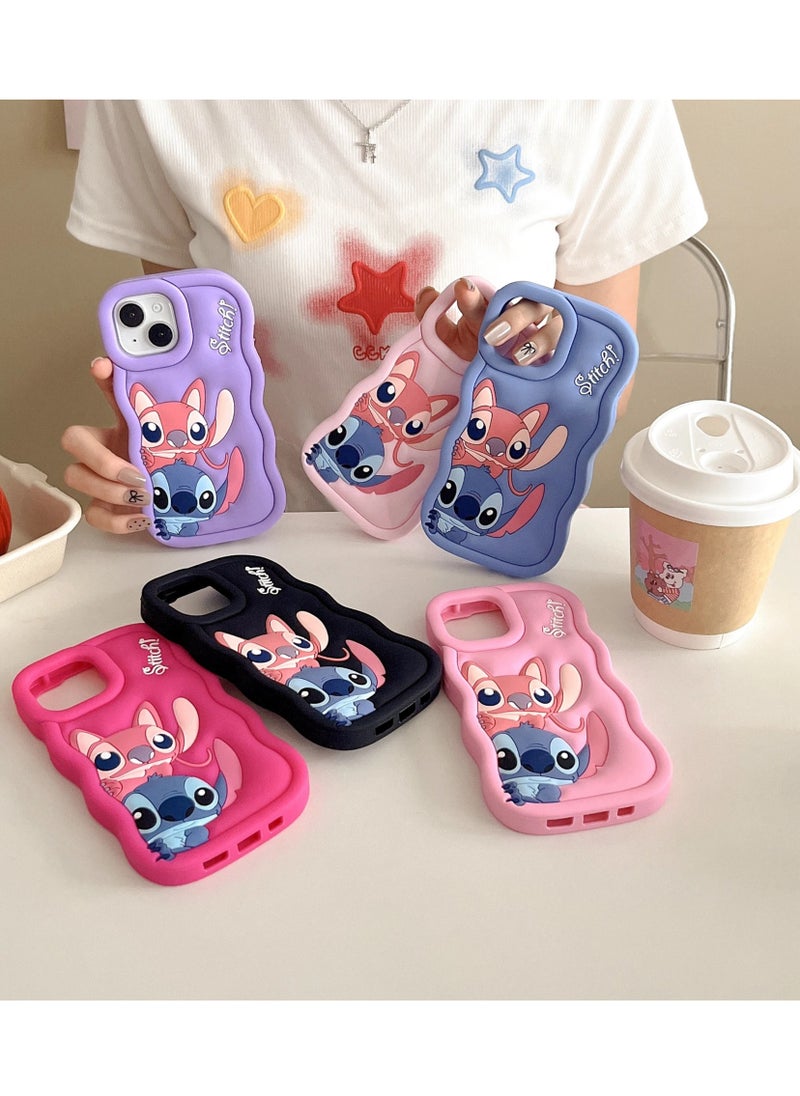 Generic - Lilo and Stitch Cartoon 3D Wavy Soft Silicone Phone Case for Realme 5 4G (Light Blue) - Image 1