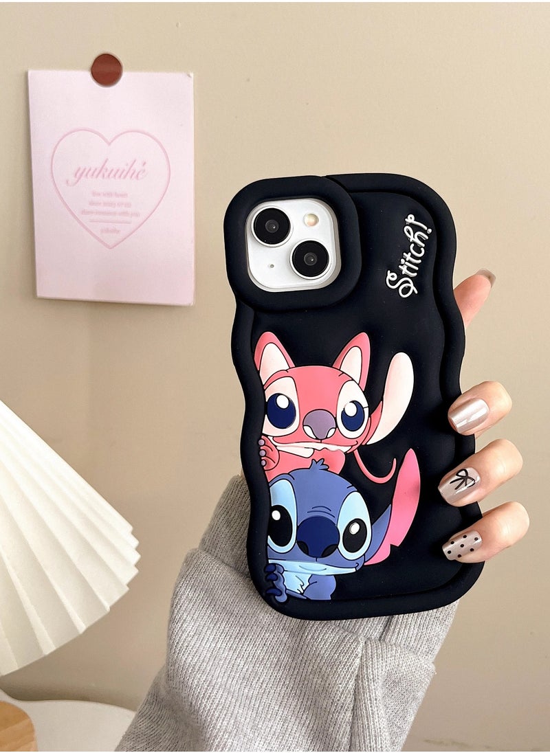 Generic - Lilo and Stitch Cartoon 3D Wavy Soft Silicone Phone Case for Realme 5 4G (Light Blue) - Image 1