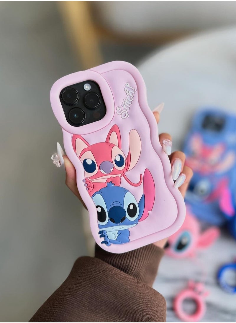 Generic - Lilo and Stitch Cartoon 3D Wavy Soft Silicone Phone Case for Realme 5 4G (Light Blue) - Image 1