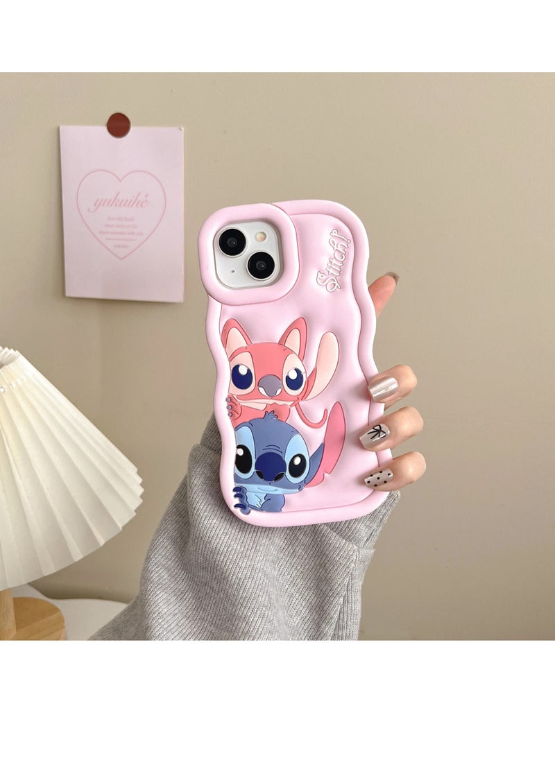 Generic - Lilo and Stitch Cartoon 3D Wavy Soft Silicone Phone Case for Realme 5 4G (Light Blue) - Image 1