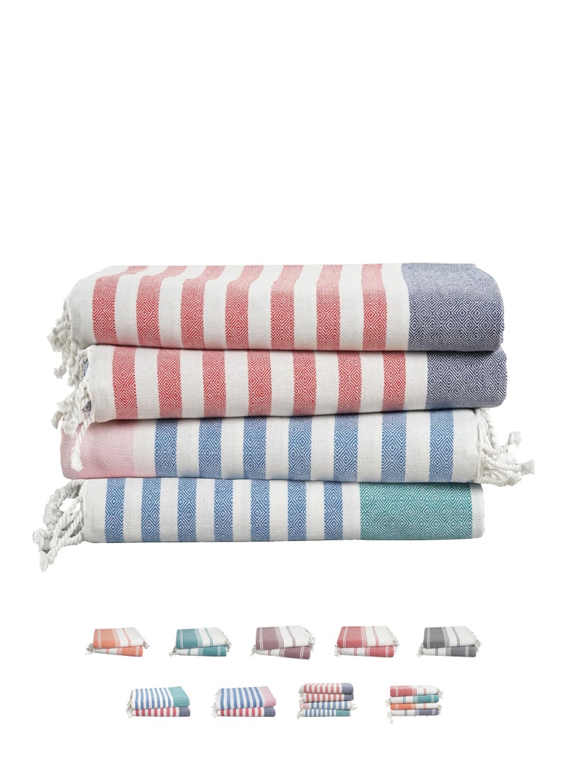 Cloud Scape Linen Turkish Beach Towel Set of 4, 39x71 inches, Oversized, Lightweight 100% Cotton Hammam Towel, MULTI STRIPE  - Image 1
