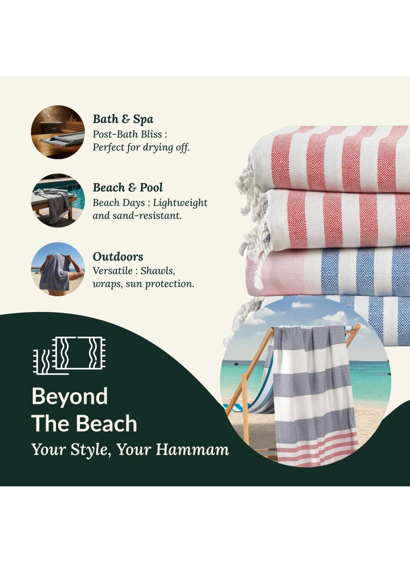 Cloud Scape Linen Turkish Beach Towel Set of 4, 39x71 inches, Oversized, Lightweight 100% Cotton Hammam Towel, MULTI STRIPE  - Image 5