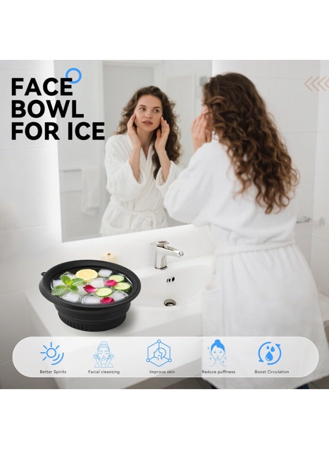 GOGOGO Face Bowl for Ice with Built-in Icetray, Foldable Silicone Facial Plunge Bowls, for Home Ice Bath, Black - Image 5