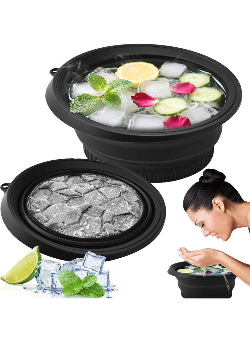 GOGOGO Face Bowl for Ice with Built-in Icetray, Foldable Silicone Facial Plunge Bowls, for Home Ice Bath, Black - Image 1