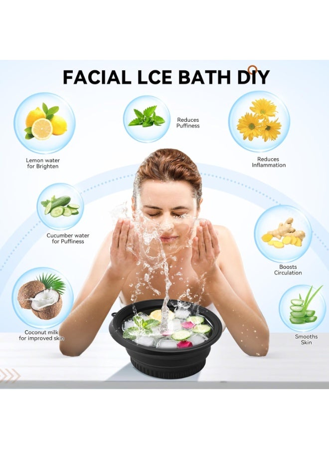 GOGOGO Face Bowl for Ice with Built-in Icetray, Foldable Silicone Facial Plunge Bowls, for Home Ice Bath, Black - Image 3