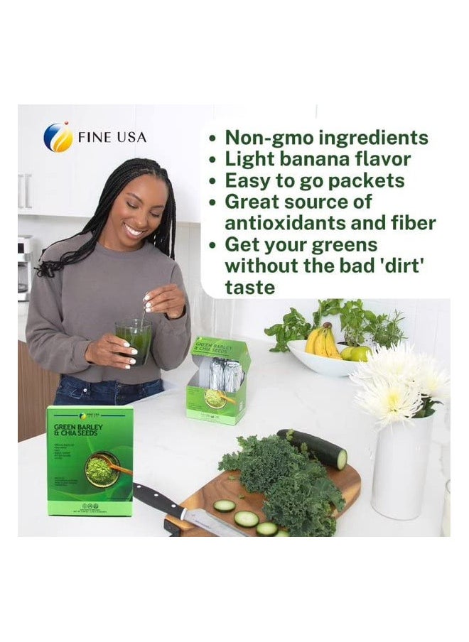 Fine USA - FINE USA Green Barley Grass Juice Powder w/Chia Seeds from Japan | Greens Blend w/Kale, Aojiru, Bitter Gourd | Antioxidants & Fiber | Supports Metabolism | Gluten-Free Non-GMO Vegan (1 Pack) - Image 1