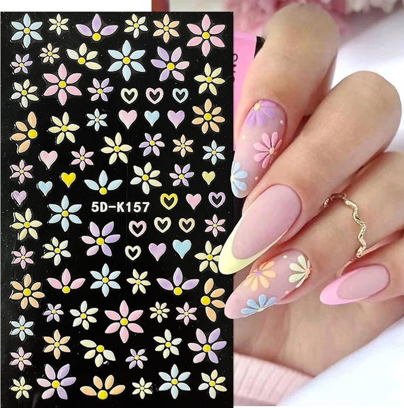 VOTACOS Flower Nail Art Stickers Decals 5D Embossed Nail Decals Spring Summer Nails Design Self-Adhesive Supplies Accessories 3D Flower for Women Nails DIY Decoration(6 Sheets) - Image 3