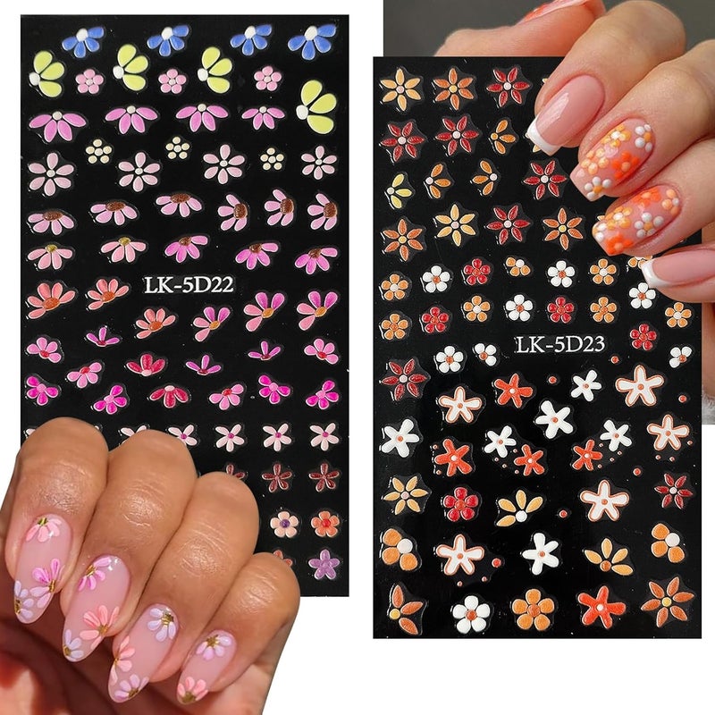 VOTACOS Flower Nail Art Stickers Decals 5D Embossed Nail Decals Spring Summer Nails Design Self-Adhesive Supplies Accessories 3D Flower for Women Nails DIY Decoration(6 Sheets) - Image 5