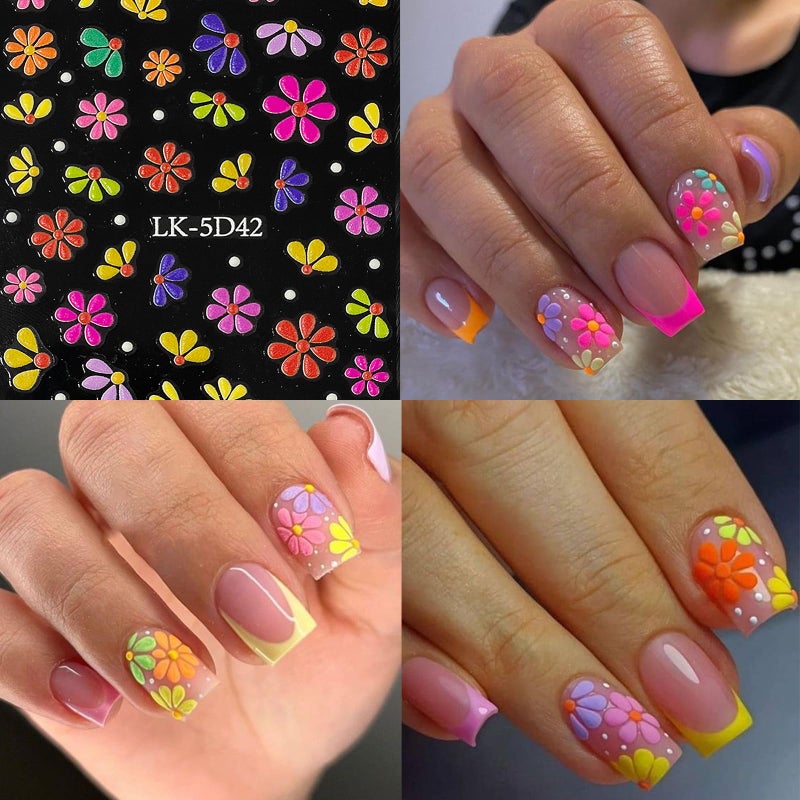 VOTACOS Flower Nail Art Stickers Decals 5D Embossed Nail Decals Spring Summer Nails Design Self-Adhesive Supplies Accessories 3D Flower for Women Nails DIY Decoration(6 Sheets) - Image 2