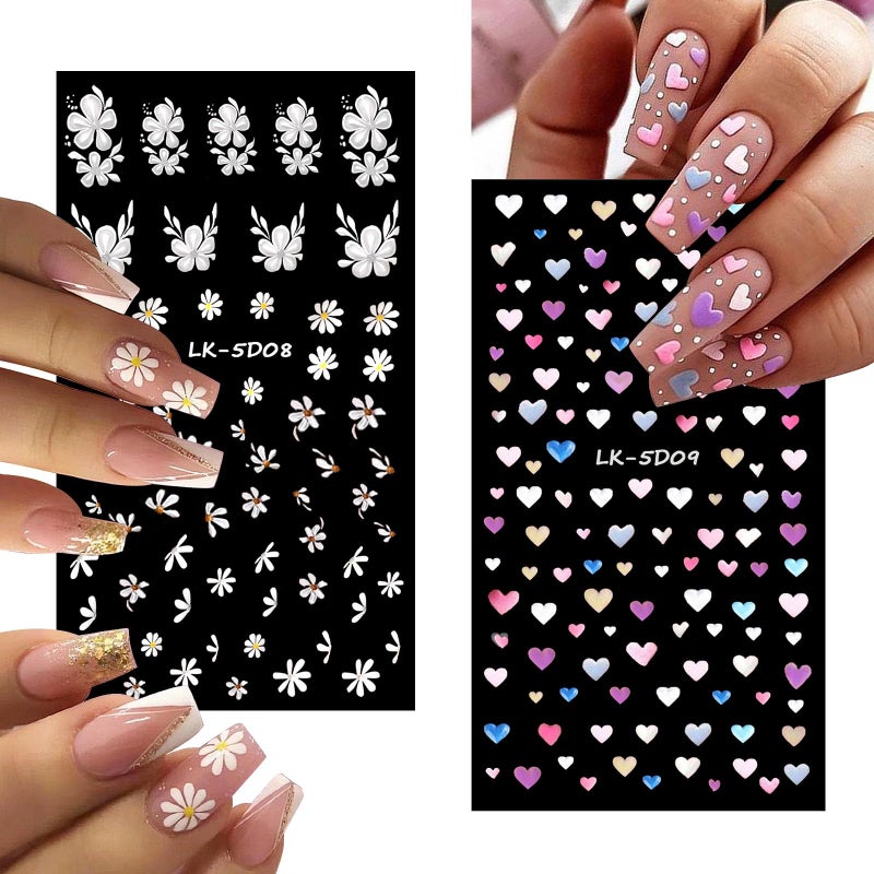 VOTACOS Flower Nail Art Stickers Decals 5D Embossed Nail Decals Spring Summer Nails Design Self-Adhesive Supplies Accessories 3D Flower for Women Nails DIY Decoration(6 Sheets) - Image 4