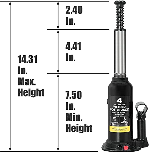 BIG RED 4 Ton 8000 LBs Torin Welded Hydraulic Car Bottle Jack for Auto Repair and House Lift Black AT90403BR - Image 3