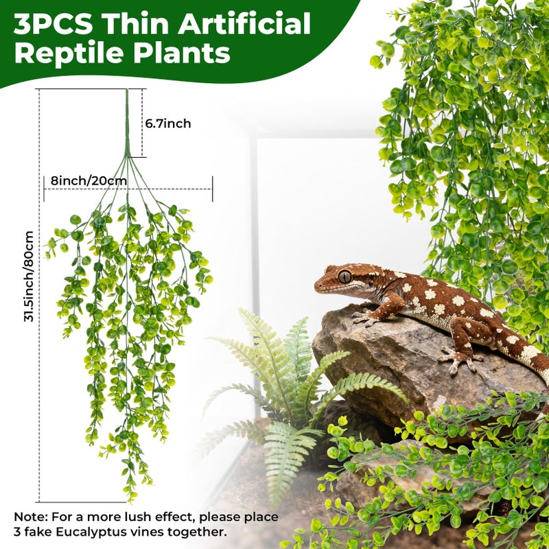 RAINFLOW 3PCS Fake Hanging Plants Reptile Habitat Vines â€“ Artificial Terrarium Plants with Iron Stem, UV Resistant Faux Vines for Bearded Dragon Gecko Snake Turtle Tank Enclosure Decor Indoor Outdoor - Image 2