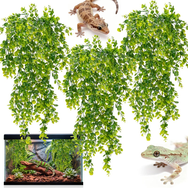 RAINFLOW 3PCS Fake Hanging Plants Reptile Habitat Vines â€“ Artificial Terrarium Plants with Iron Stem, UV Resistant Faux Vines for Bearded Dragon Gecko Snake Turtle Tank Enclosure Decor Indoor Outdoor - Image 1
