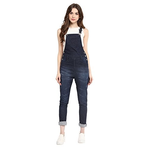 StyleStone (3179NavyBlueDungrS-Women's Navy Blue Dungaree Pants - Image 2