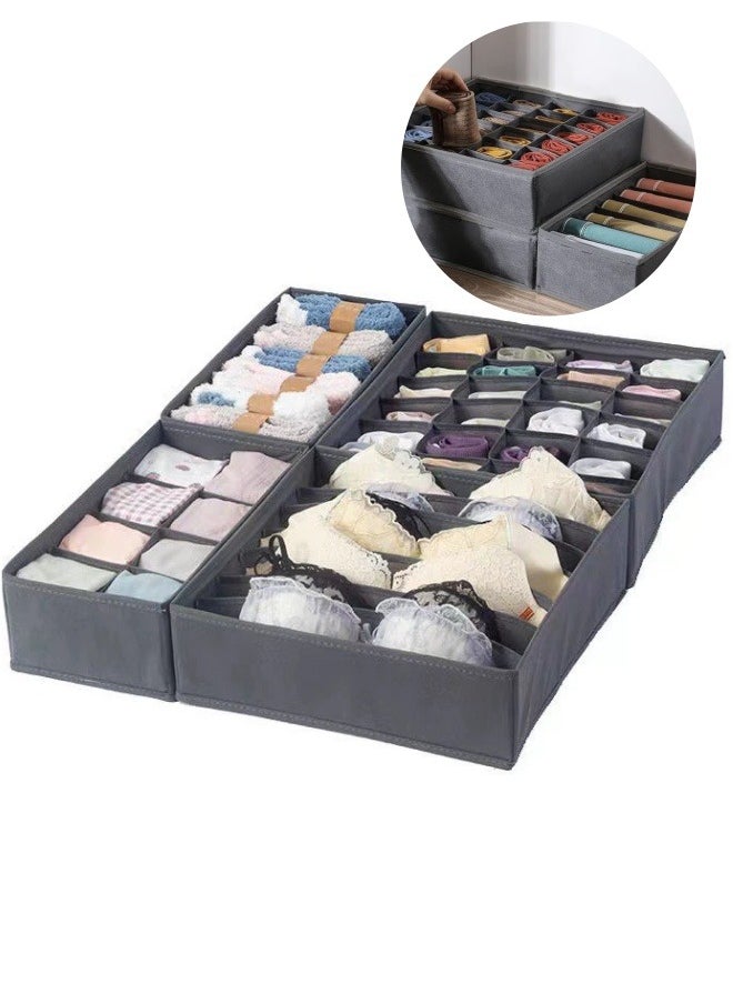 FPC 4-Pack Foldable Underwear & Bra Drawer Organizers - Fabric Closet & Dresser Drawer Dividers - Dark Gray Storage Box for Lingerie, Panties, Socks, and Briefs  - Image 1