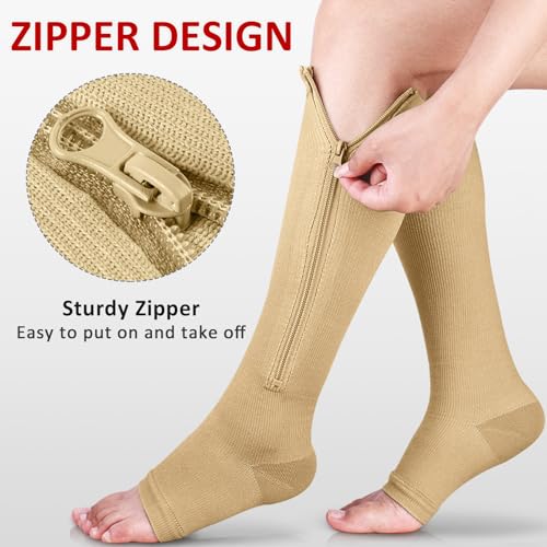 Ailaka 3 Pairs Compression Socks with Zipper 1520 mmHg Medical Knee High Compression Socks for Men Women Open Toe Socks for Varicose Veins Edema Recovery - Image 5