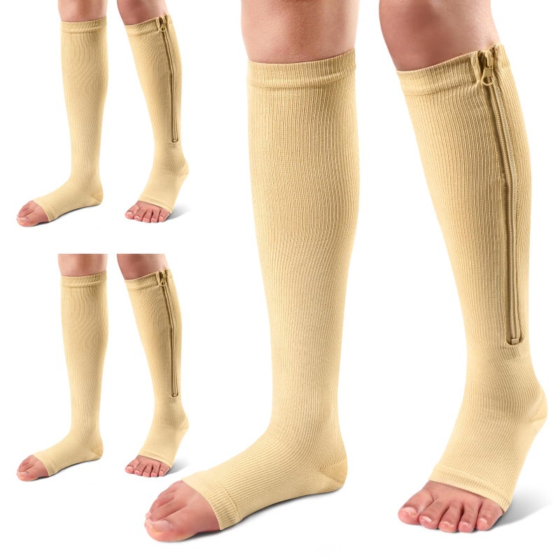 Ailaka 3 Pairs Compression Socks with Zipper 1520 mmHg Medical Knee High Compression Socks for Men Women Open Toe Socks for Varicose Veins Edema Recovery - Image 3