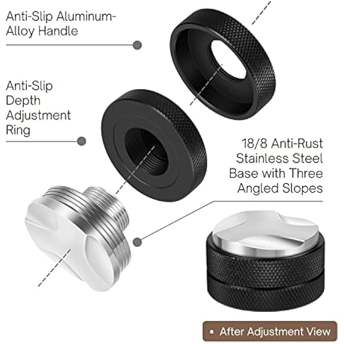 Flexzion Espresso Tamper 51Mm Diameter Stainless Steel Coffee Tamper Flat Base Grip Handle Professional Barista Espresso Hand Press Kitchen Accessories Wood Grip - Image 5