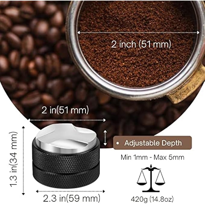 Flexzion Espresso Tamper 51Mm Diameter Stainless Steel Coffee Tamper Flat Base Grip Handle Professional Barista Espresso Hand Press Kitchen Accessories Wood Grip - Image 3