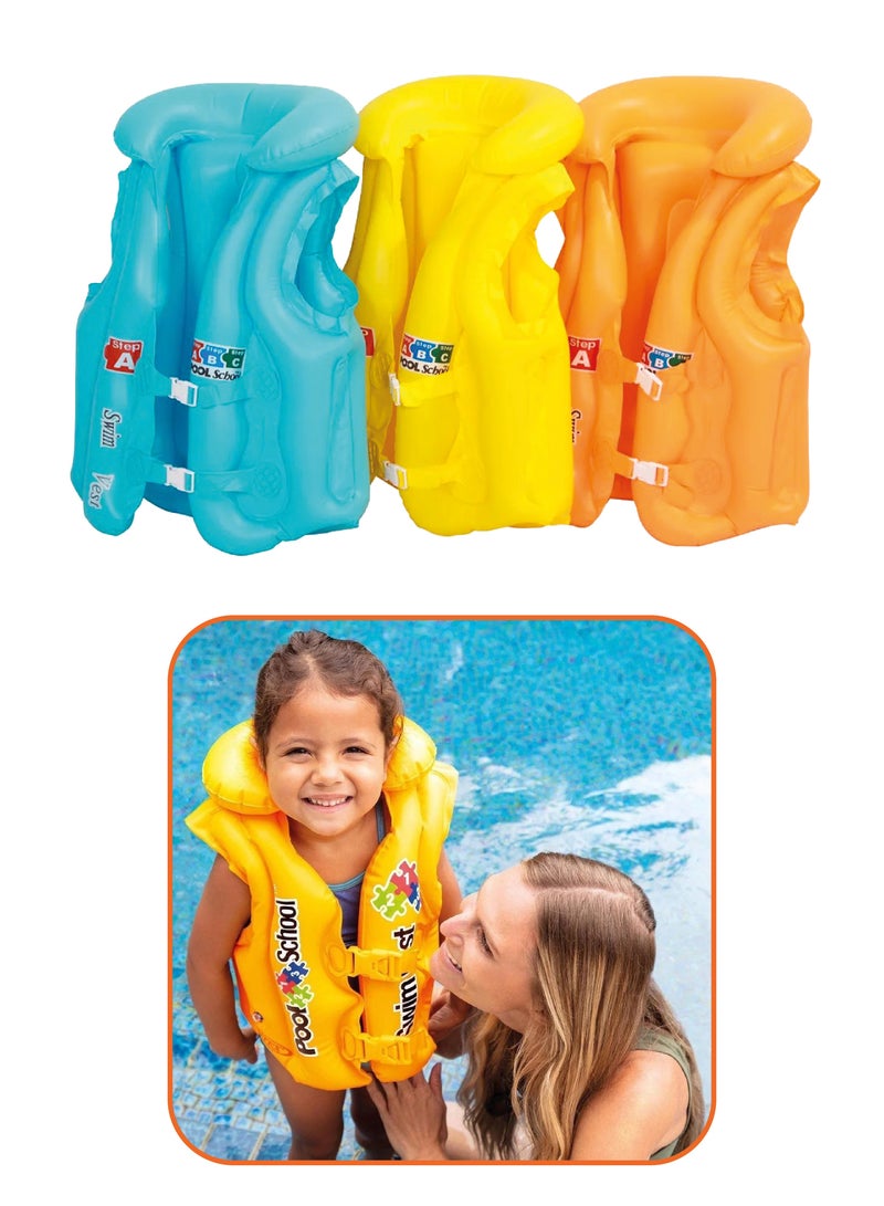 Inflatable Swimming Vest Made of Safe PVC for Children Ages 3-5, Kids Swimming Life Jacket in Three Colors - Image 1