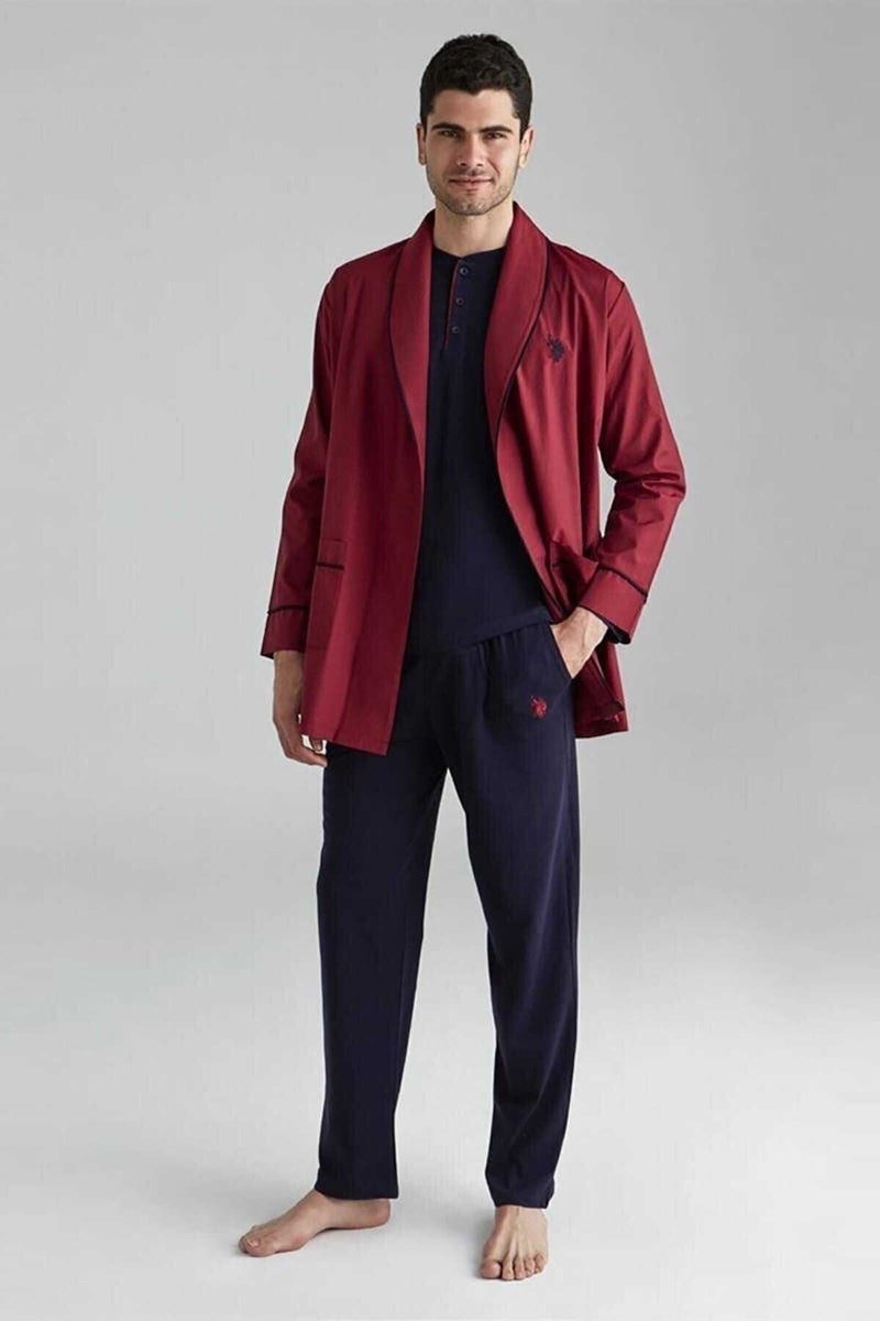 U.S. Polo Assn. Men's Burgundy 1 Long Sleeve Pajamas 1 Short Sleeve Shorts Set 1 Robe  - Image 1
