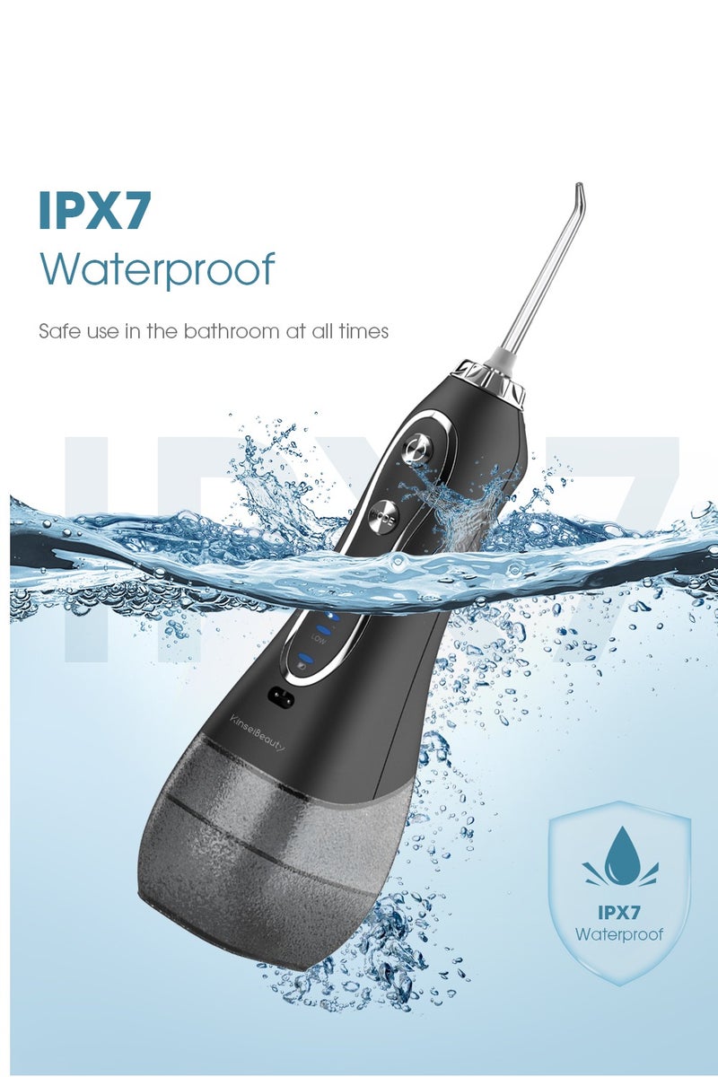 Portable  IPX7 Waterproof Dental Water Flosser with 5 Modes, 5 Replaceable Jet Tips,1 Toothbrush Head, Water Floss Teeth Cleaner Pick Cordless for Home Travel-300ml Water Tank