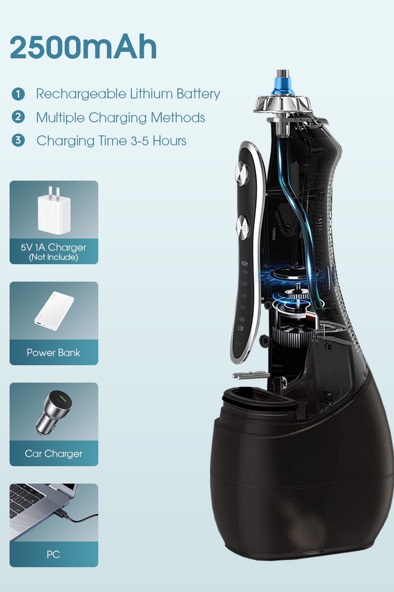 Portable  IPX7 Waterproof Dental Water Flosser with 5 Modes, 5 Replaceable Jet Tips,1 Toothbrush Head, Water Floss Teeth Cleaner Pick Cordless for Home Travel-300ml Water Tank