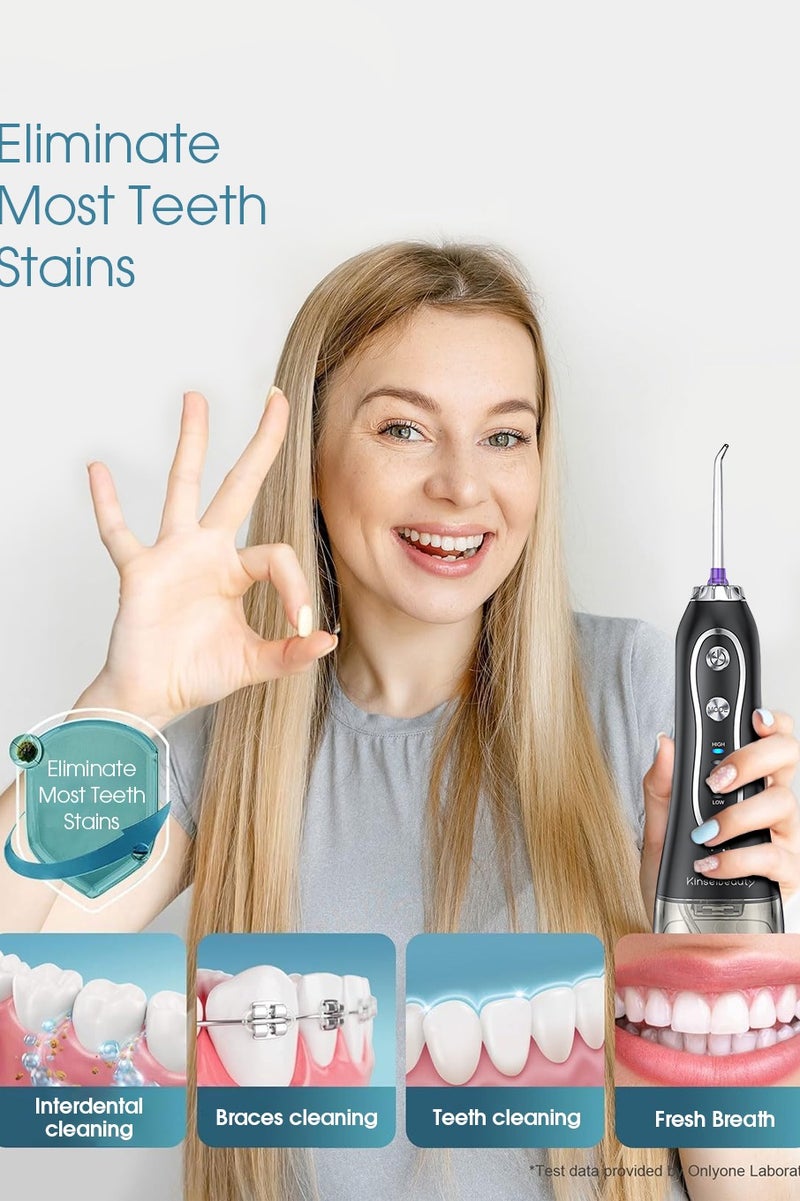 Portable  IPX7 Waterproof Dental Water Flosser with 5 Modes, 5 Replaceable Jet Tips,1 Toothbrush Head, Water Floss Teeth Cleaner Pick Cordless for Home Travel-300ml Water Tank