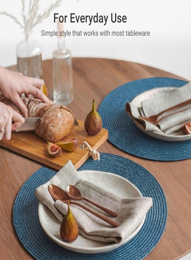 FunWheat Round Braided Placemats Set of 4 Table Mats for Dining Tables Woven Washable Non-Slip Place mats 15inch (Blue, 4pcs) - Image 5